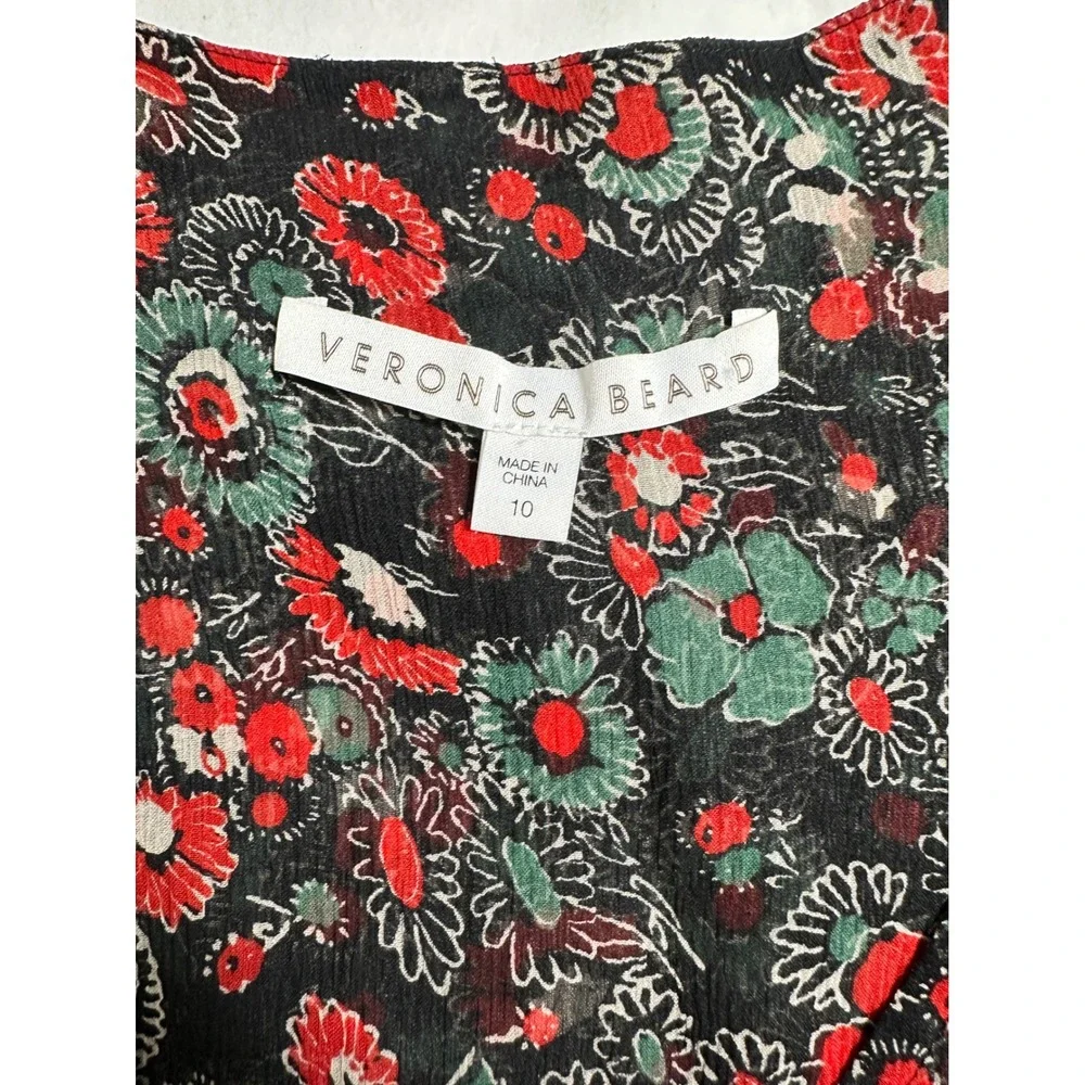 Veronica Beard Floral Print Cold Shoulder‎ Ruffle Sleeve Blouse Top size 10